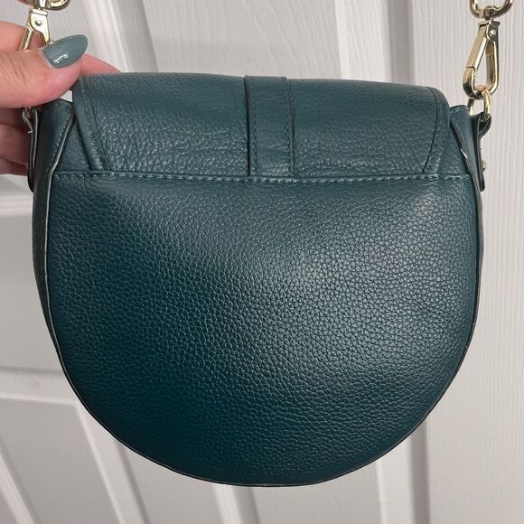 Ora Delphine Small Saddle Bag Emerald Green Pebbled Leather Guitar Strap Crossbo - Picture 10 of 12